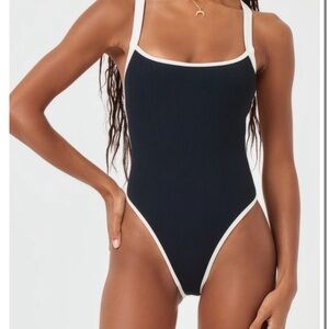 Baewatch Colorblock Trim Ribbed One-Piece Swimsuit Large
